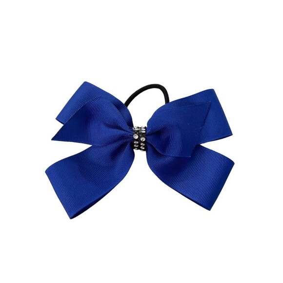 Girls Oversize Hair Bow 5" Elastic Ponytail Blue Bejeweled - Picture 5 of 8
